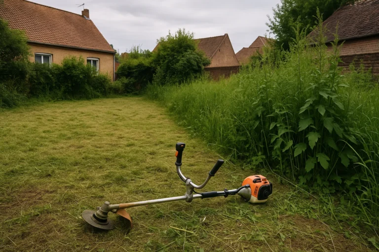Terrain avant/après débroussaillage avec débroussailleuse professionnelle à Villeneuve d’Ascq