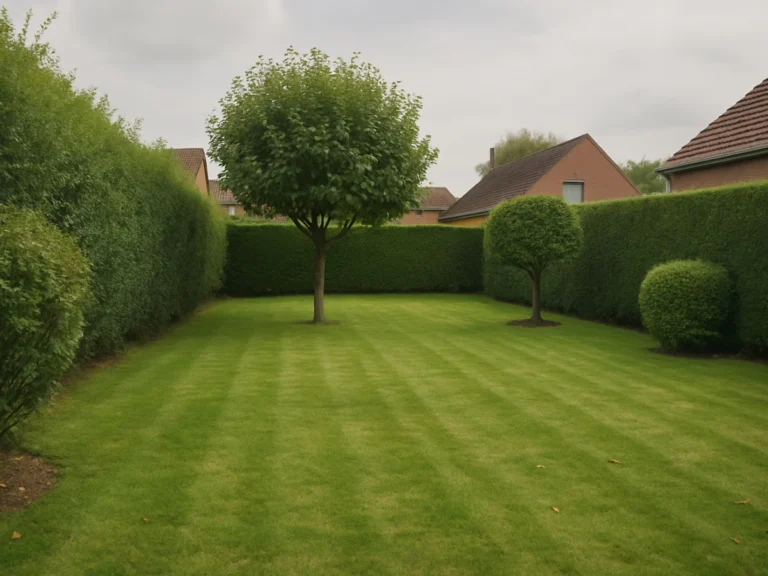 Jardin taillé avec haies droites et pelouse propre à Villeneuve-d’Ascq